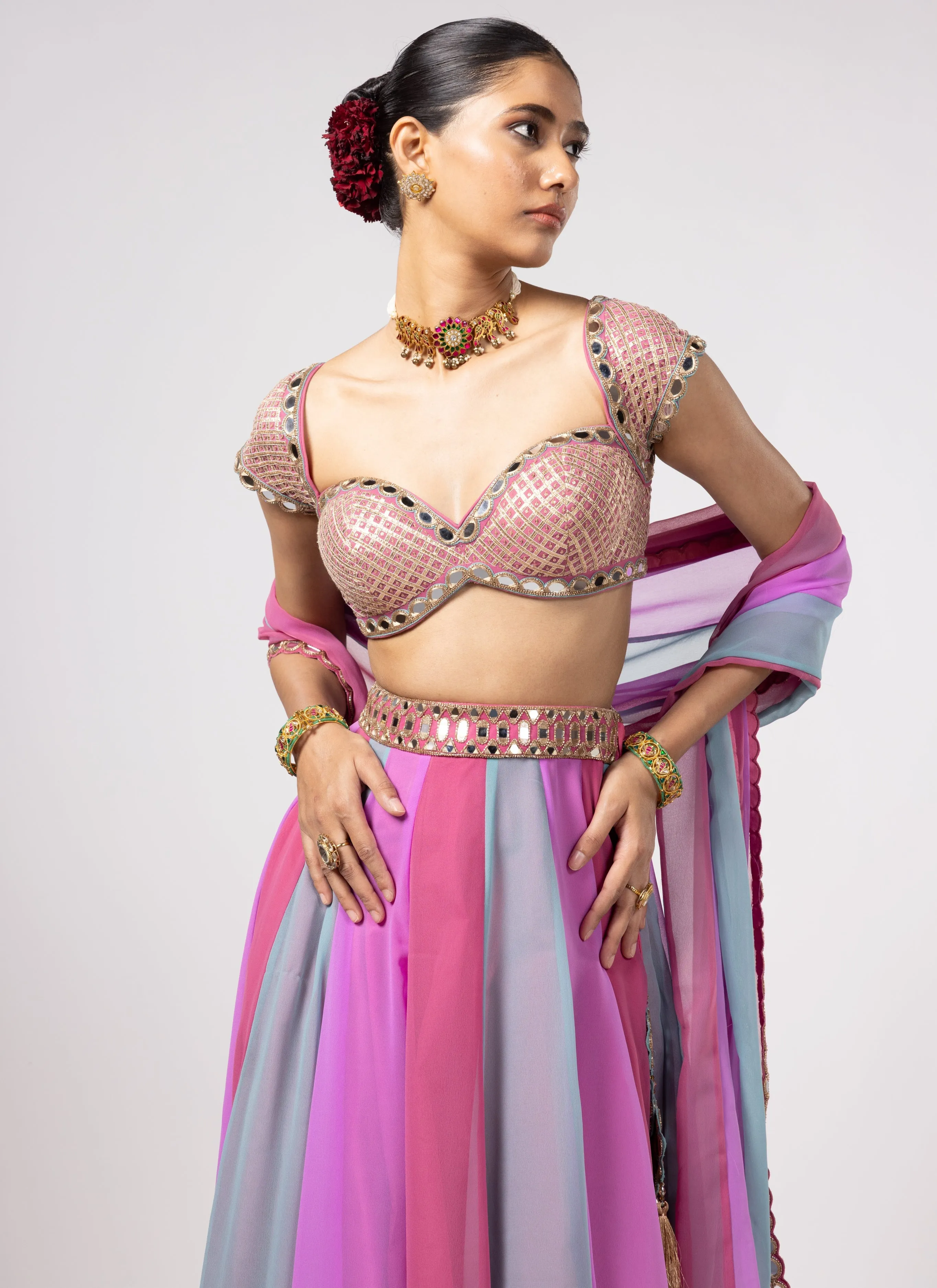 Blush Aqua Lehenga Pants Set