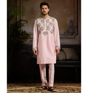 Blush Pink Cutdana & Zari Fan Butta Embroidered Kurta Paired With Blush Pink Pants