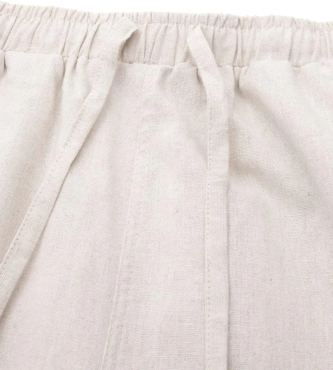 Bonnorth Women's Cotton Linen Elastic Drawstring Waist Loose Wide Leg Solid Pants with Pockets
