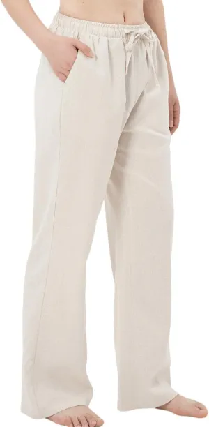 Bonnorth Women's Cotton Linen Elastic Drawstring Waist Loose Wide Leg Solid Pants with Pockets