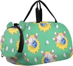 Bowling Doodles Sports Duffle Bag for Girls Boys, Gym Bag with Shoe Compartment, Kids Travel Overnight Weekender Shoulder Bag