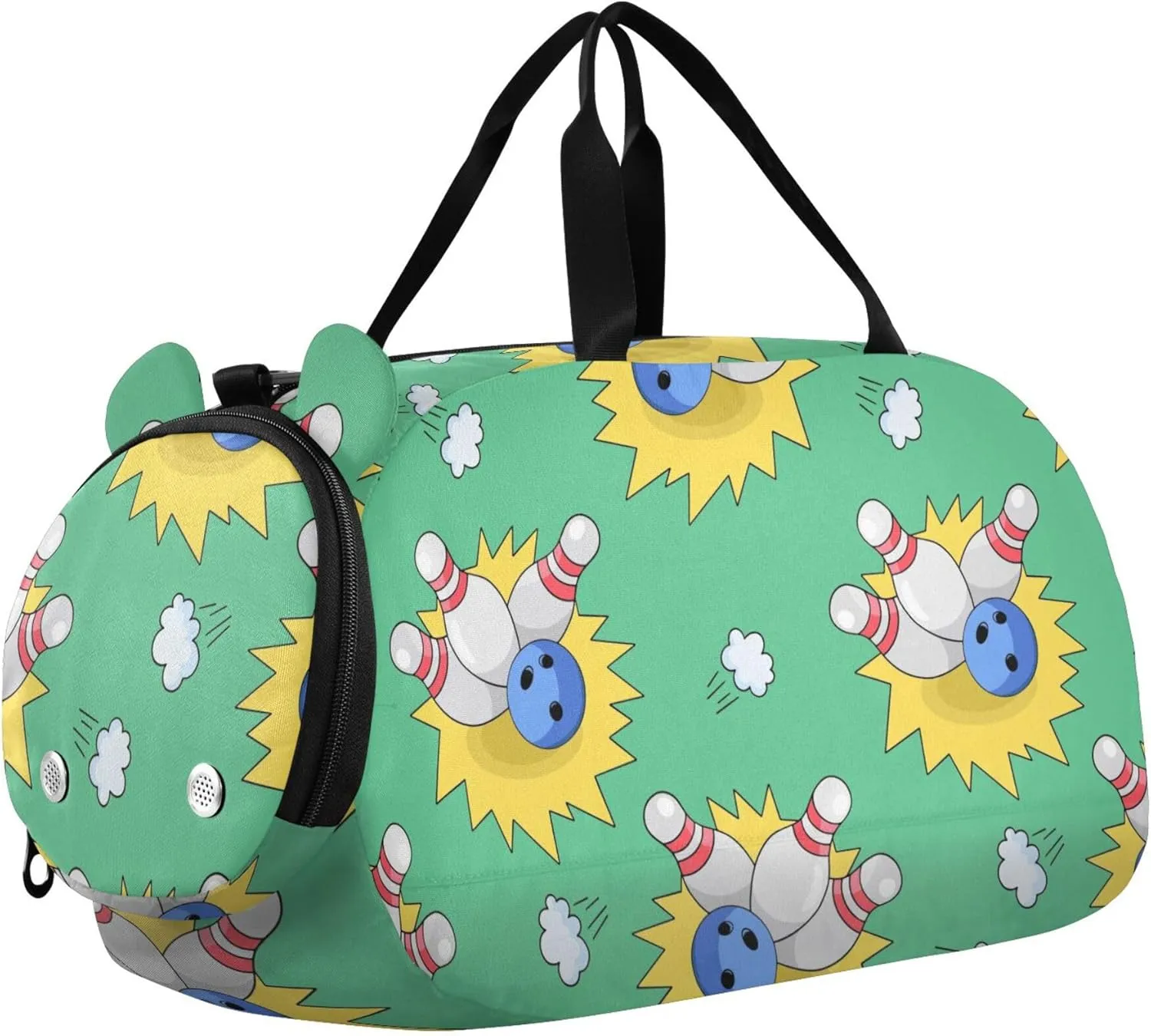 Bowling Doodles Sports Duffle Bag for Girls Boys, Gym Bag with Shoe Compartment, Kids Travel Overnight Weekender Shoulder Bag
