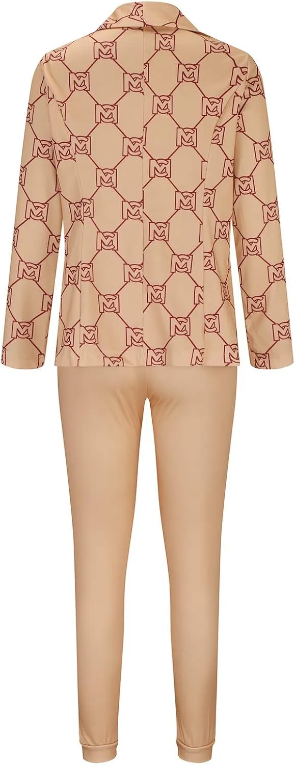 Business Casual Outfits for Women 2 Piece Sets Long Sleeve Open Front Blazer Drawstring Work Pants Office Suit Set