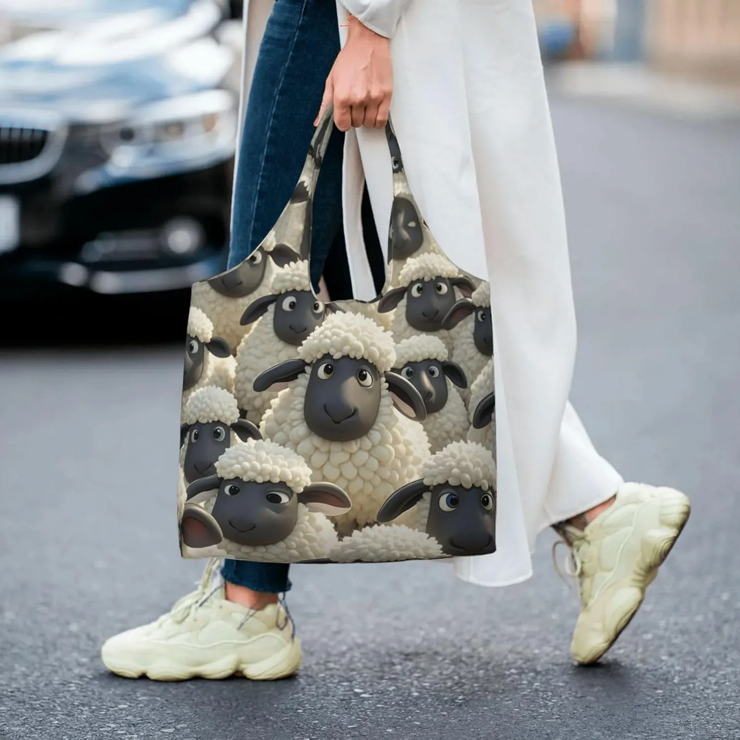 Canvas Tote Bag Reusable Grocery Bags Lightweight Handbag Cute Black Pug Dog Tote Bag for Shopping Cloth Bags