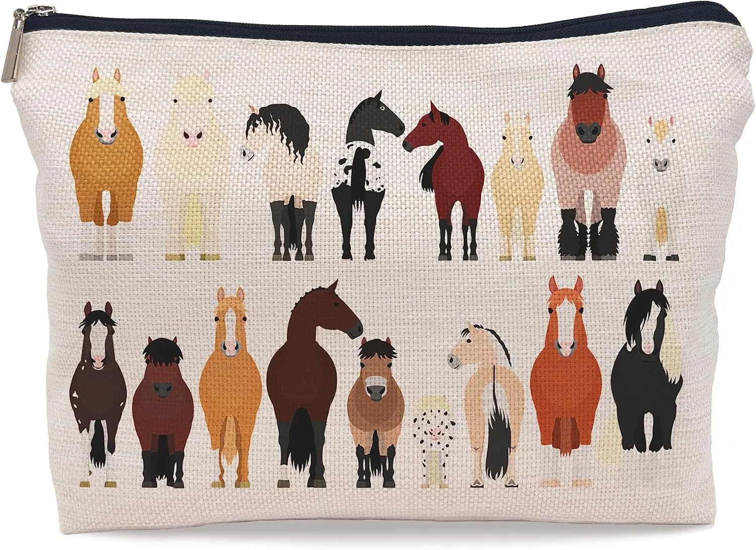 Cartoon Various Breeds Of Horses Group Makeup Bag Cosmetic Bag Zipper Pouch Toiletry Bags,Gifts For Horse Lovers Women Girls Horse Riders