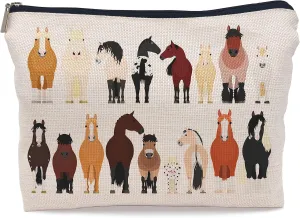 Cartoon Various Breeds Of Horses Group Makeup Bag Cosmetic Bag Zipper Pouch Toiletry Bags,Gifts For Horse Lovers Women Girls Horse Riders