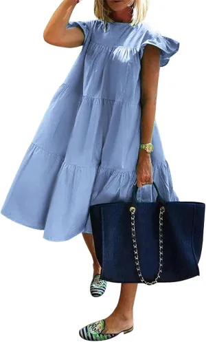 Casual Dresses for Women, 2023 Women's Summer Dress, Beach Ruffle Mini Dress Short Babydoll Dress Flowy Dress