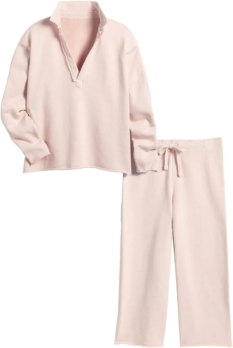 Casual Set for Women V Neck Long Sleeve Pullover Tops Leg Pants Suits Fashion Fall Travel Work Sport Clothes 2 Piece