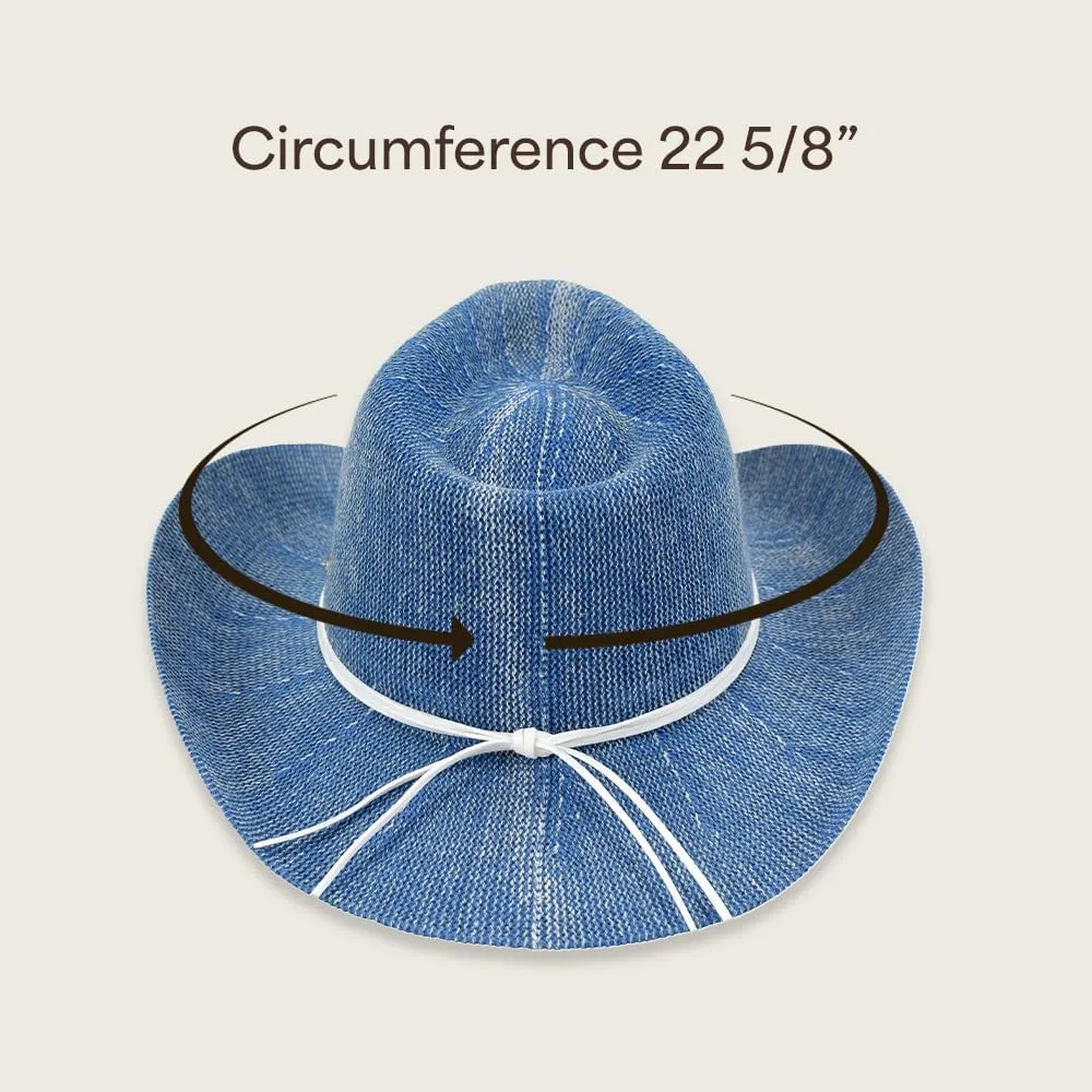 C.C Washed Knitted Denim Cowboy Hat with Suede Strings for Women