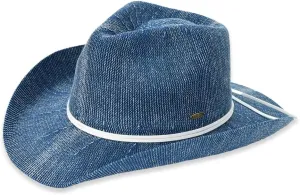 C.C Washed Knitted Denim Cowboy Hat with Suede Strings for Women