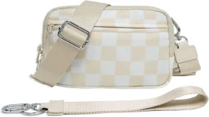 Checkered Wristlet Wallets Small Crossbody Bags Waterproof Chest Purse for Travel Credit Card Phone Organizer