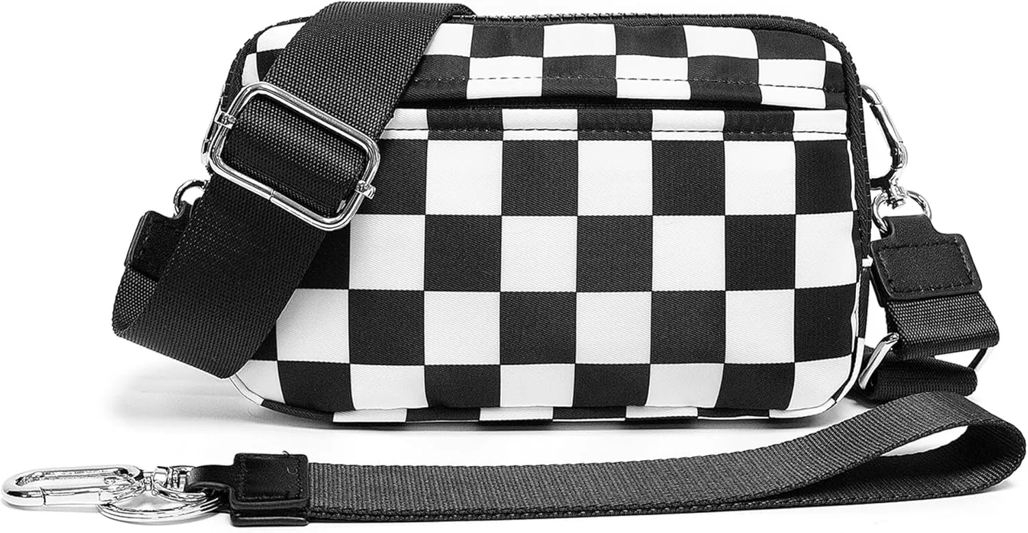 Checkered Wristlet Wallets Small Crossbody Bags Waterproof Chest Purse for Travel Credit Card Phone Organizer