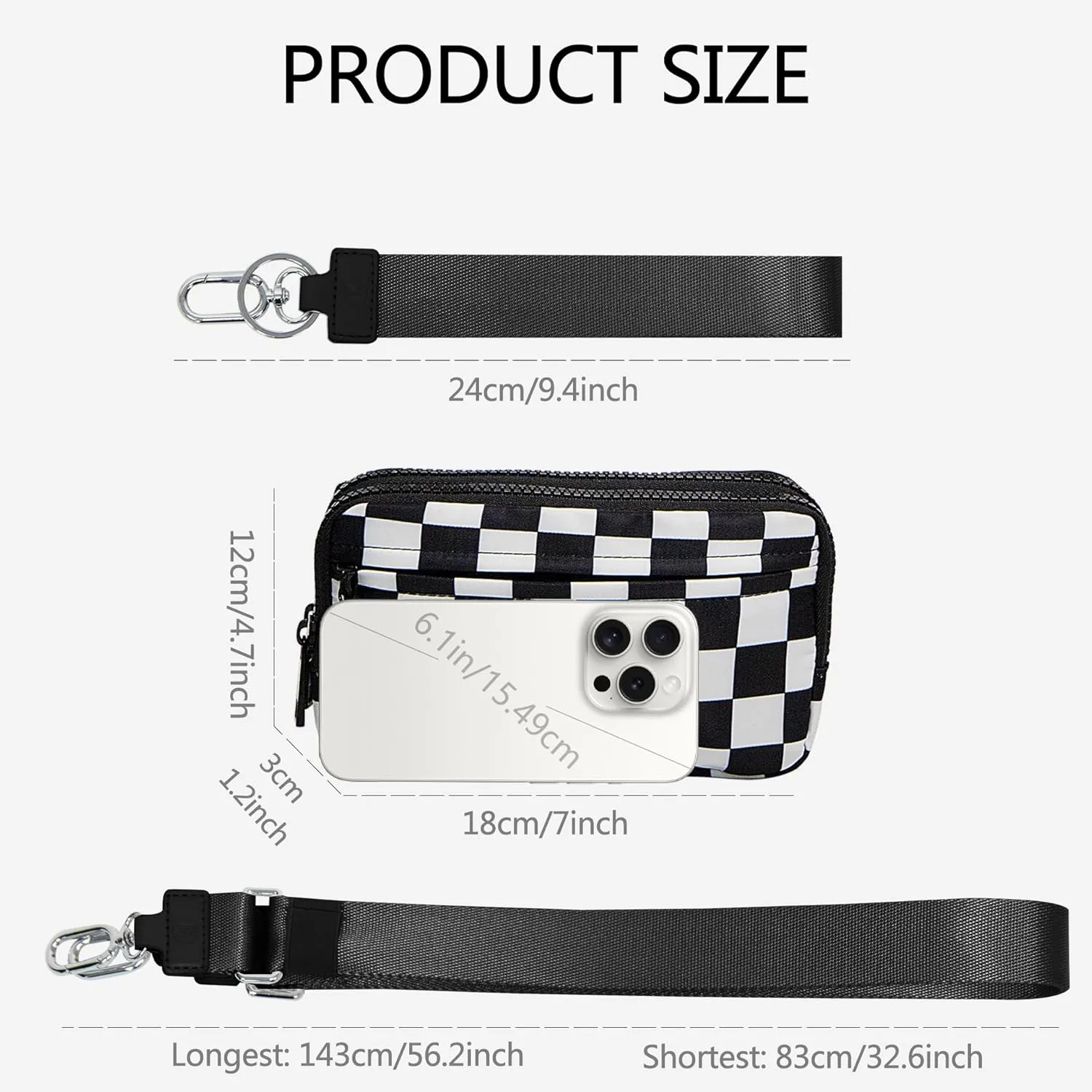 Checkered Wristlet Wallets Small Crossbody Bags Waterproof Chest Purse for Travel Credit Card Phone Organizer