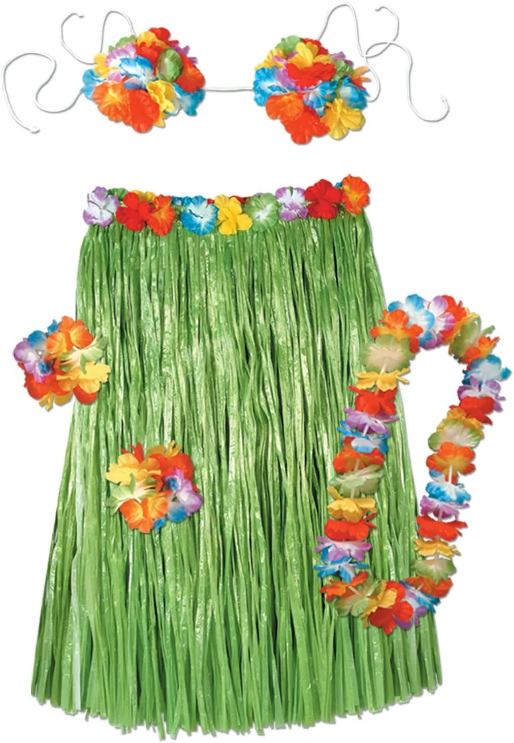 Child Hula Outfit Set Includes: Skirt, (Bikini Top, Wristlets/Anklets, Lei) Party Accessory (1 count) (1/Pkg)