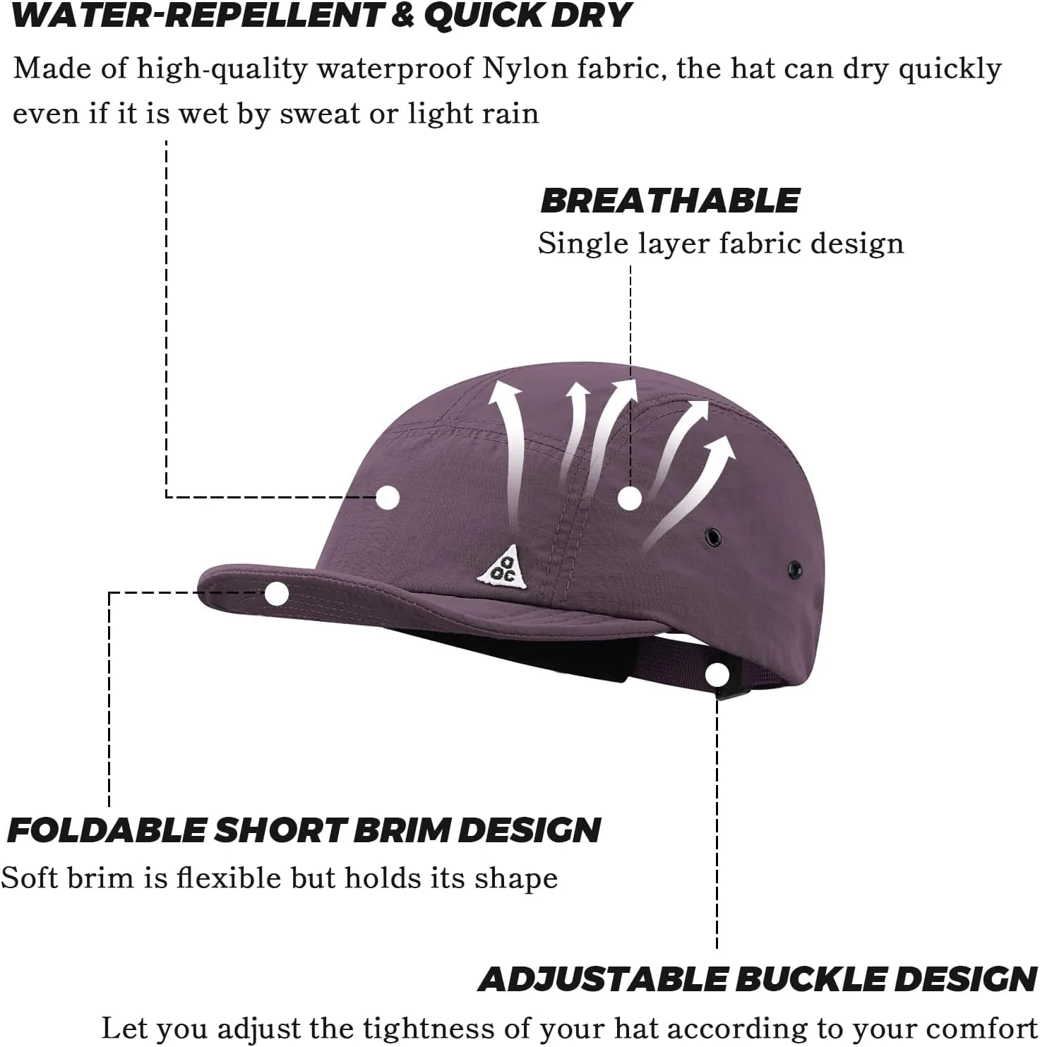 Clakllie 5 Panel Hat for Women Men Waterproof Flat Bill Hats Short Brim Baseball Cap Unstructured Golf Dad Hats Trucker Cap