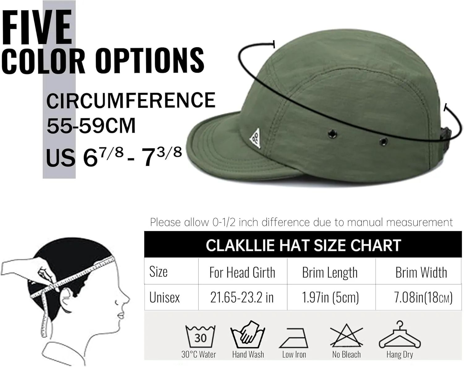 Clakllie 5 Panel Hat for Women Men Waterproof Flat Bill Hats Short Brim Baseball Cap Unstructured Golf Dad Hats Trucker Cap