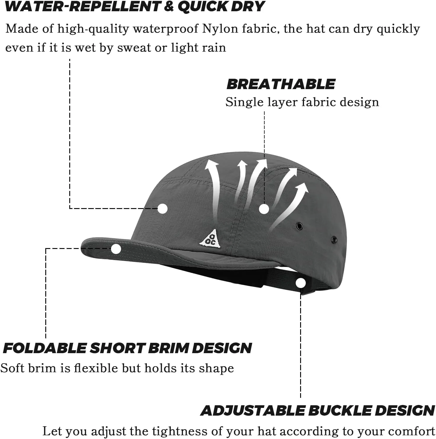 Clakllie 5 Panel Hat for Women Men Waterproof Flat Bill Hats Short Brim Baseball Cap Unstructured Golf Dad Hats Trucker Cap