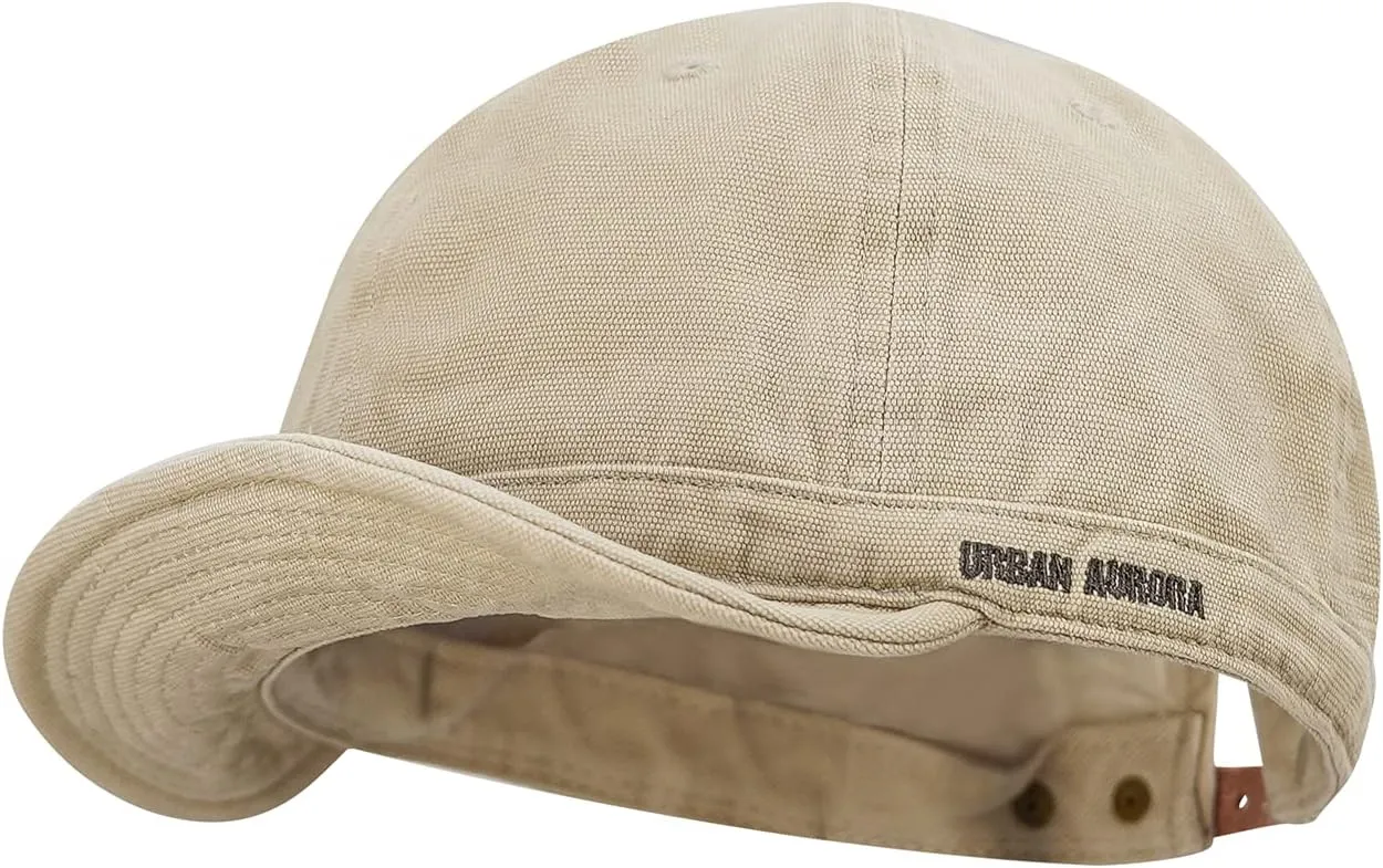 Clakllie Short Brim Baseball Cap for Men Retro Flat Bill Hats Unstructured Moisture Wicking Cotton Hat Trendy Dad Cap