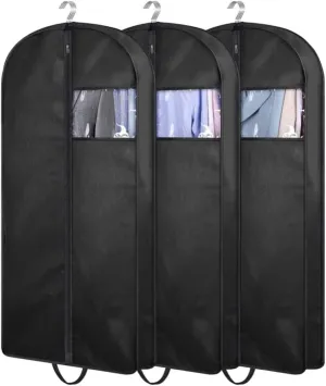 Clothes Cover 3pcs Garment Bag with Zipper Window Handles 4" Gusseted Dress Bags for Closet Storage Suit Bags (Color : Black, Size : 60 * 100cm)