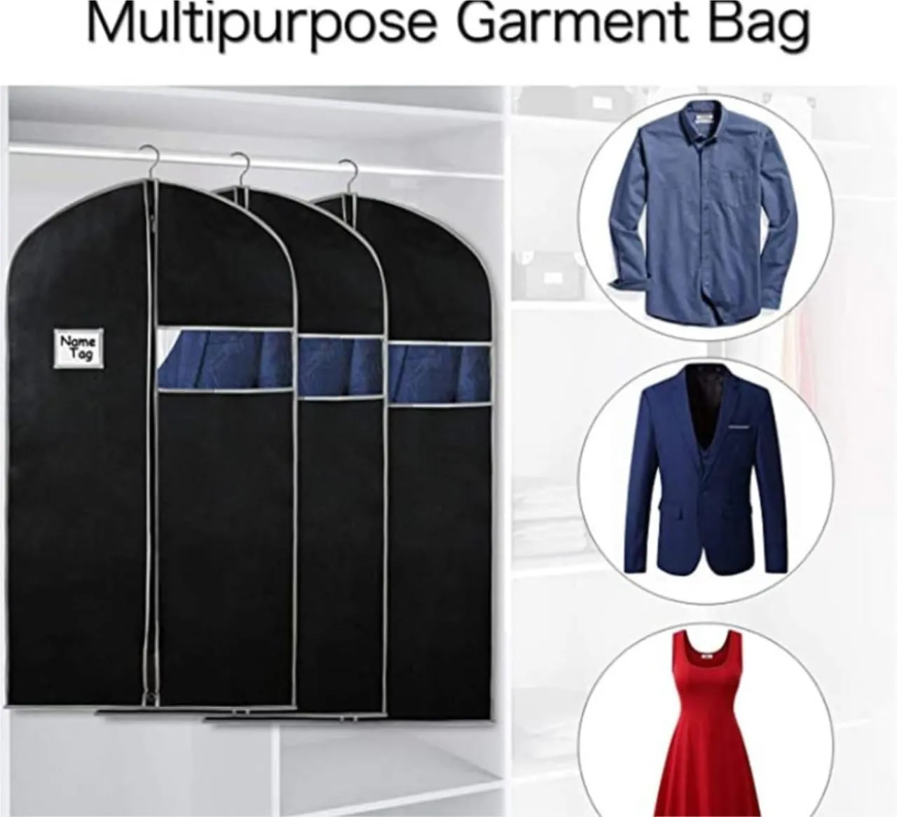 Clothes Cover 5pcs Garment Bags Travel 40 Garment Suit Bag for Storage Hanging Clothes Zipper Suit Bags