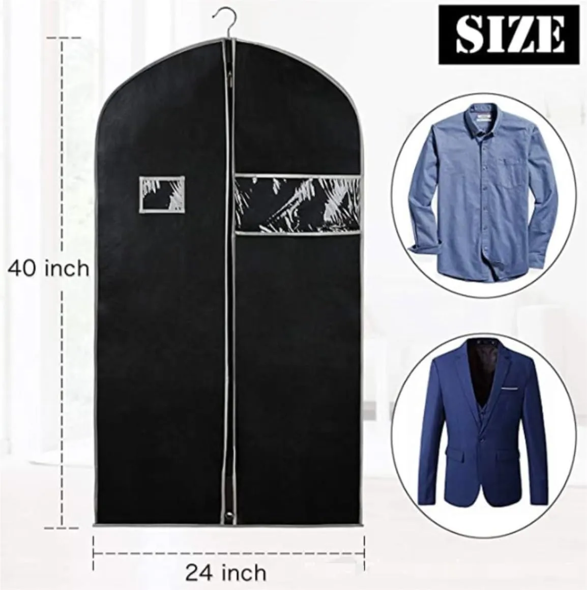 Clothes Cover 5pcs Garment Bags Travel 40 Garment Suit Bag for Storage Hanging Clothes Zipper Suit Bags