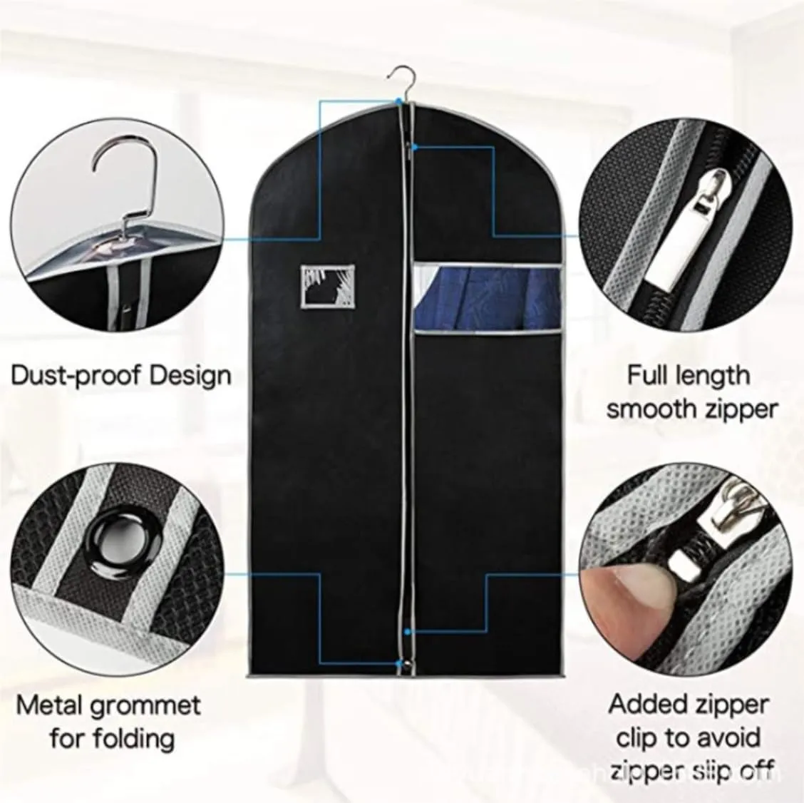 Clothes Cover 5pcs Garment Bags Travel 40 Garment Suit Bag for Storage Hanging Clothes Zipper Suit Bags