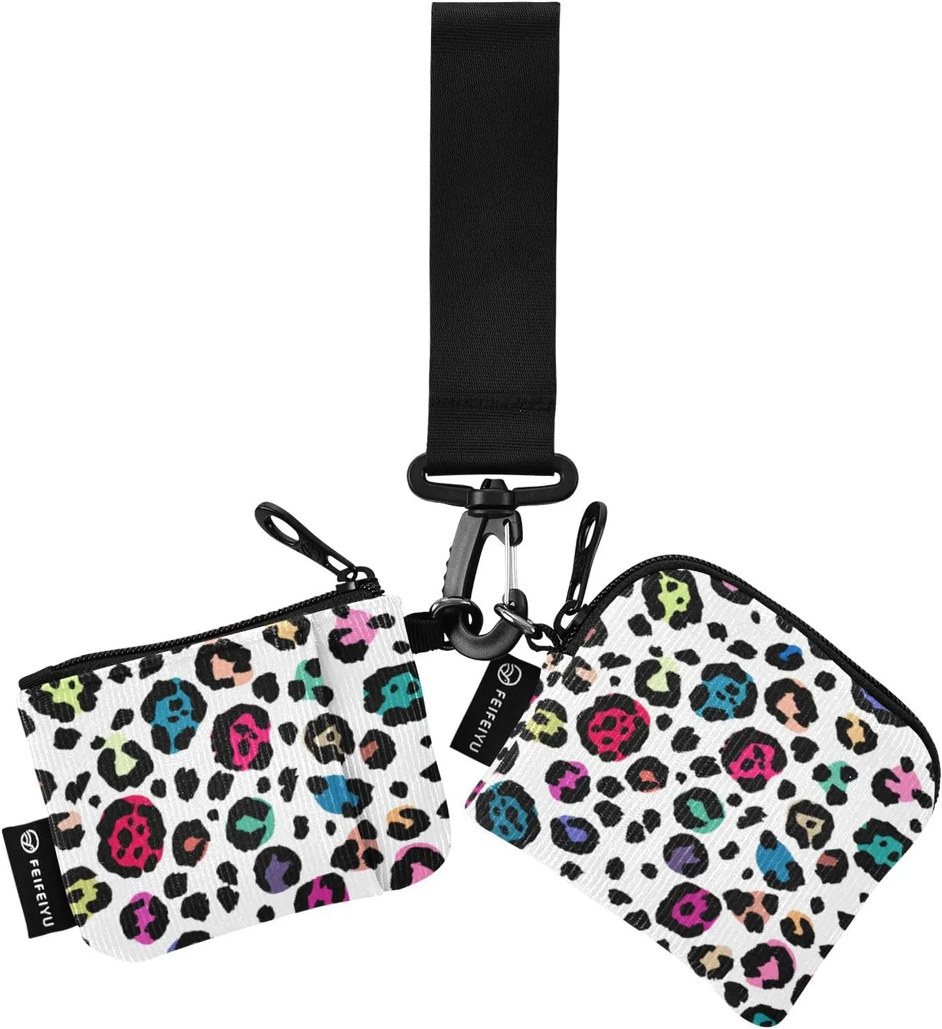 Colored Leopard Print Wristlet Keychain Wallet for Women Portable Small Coin Purses
