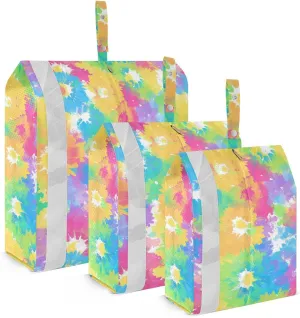 Colorful Tie Die Flowers 3 Set Travel Packing Cubes For Suitcases Foldable Suitcase Organizer Bags Set Travel Bag Organizer Travel Essentials