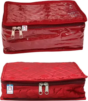 Combo Satin Makeup Pouches Vanity Jewellery Traveling Organizer Storage Box Cosmetic carry it along anywhere easily For Women Maroon