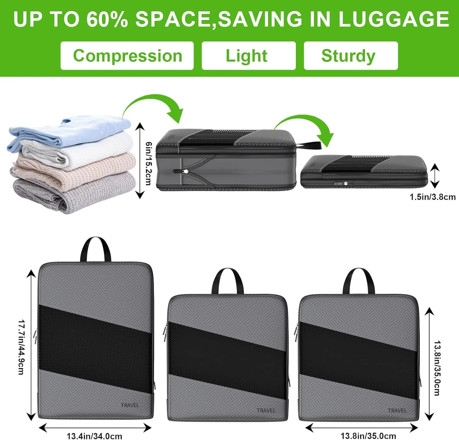 Compression Packing Cubes for Suitcases, UNTIFUL 6 Set Travel Organizer Cubes for Travel Essentials (Gray)