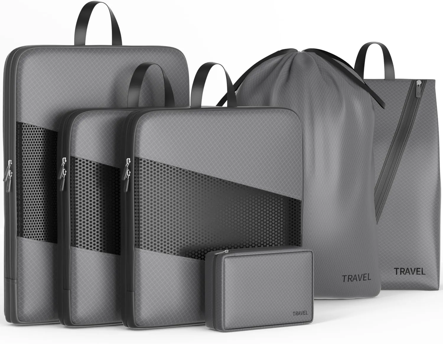 Compression Packing Cubes for Suitcases, UNTIFUL 6 Set Travel Organizer Cubes for Travel Essentials (Gray)