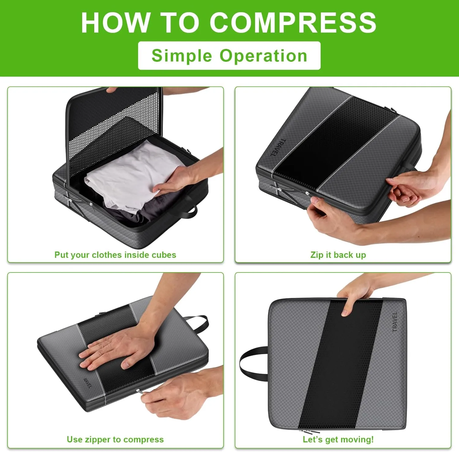 Compression Packing Cubes for Suitcases, UNTIFUL 6 Set Travel Organizer Cubes for Travel Essentials (Gray)