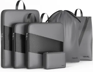 Compression Packing Cubes for Suitcases, UNTIFUL 6 Set Travel Organizer Cubes for Travel Essentials (Gray)