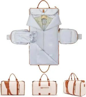 Convertible Carry On Garment Bag, Garment Duffle Bags for Travel, Foldable Garment Duffle Bag, 3 In 1 Garment Bags for Travel, Suit Travel Bags for Men Women Gifts for Retirement-White&Brown