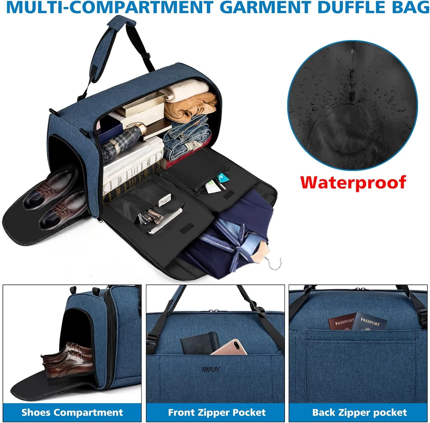 Convertible Garment Bags for Travel - Carry on Garment Duffle Bag with Backpack Straps for Men Women, 4 in 1 Large Travel Duffel Bags with Shoes Compartment Hanging Suit Dress Weekender Bag 3pcs Set