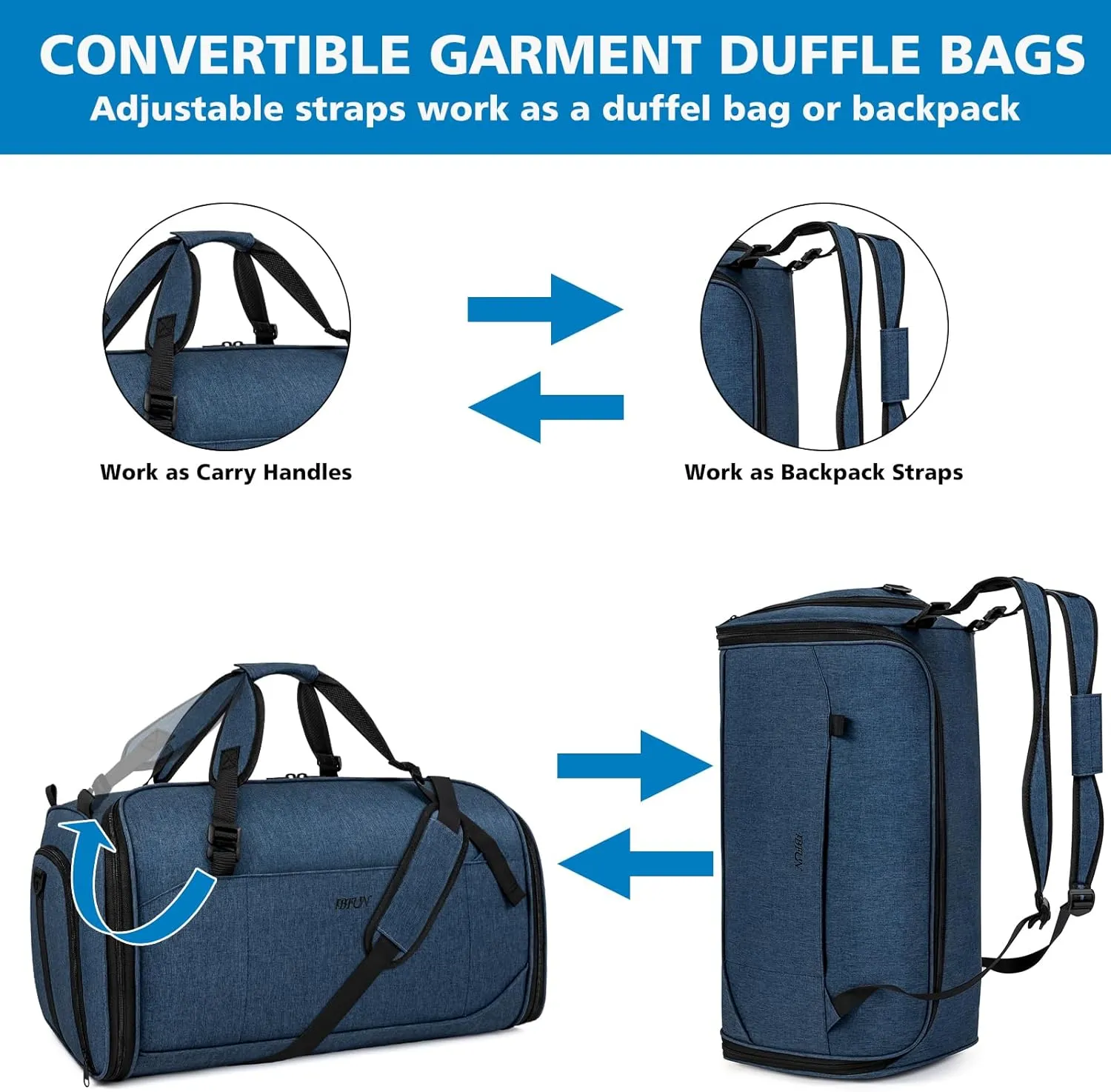 Convertible Garment Bags for Travel - Carry on Garment Duffle Bag with Backpack Straps for Men Women, 4 in 1 Large Travel Duffel Bags with Shoes Compartment Hanging Suit Dress Weekender Bag 3pcs Set