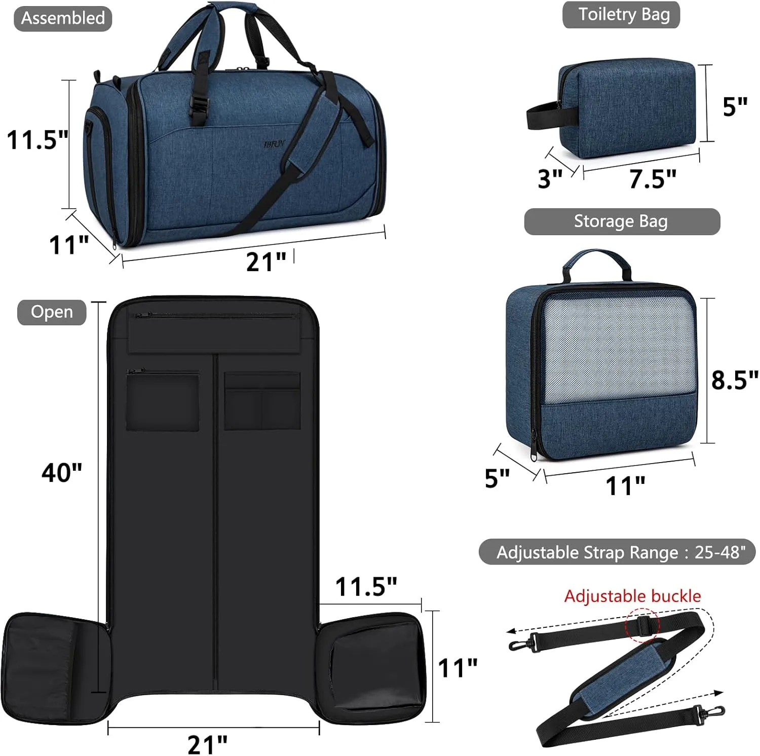 Convertible Garment Bags for Travel - Carry on Garment Duffle Bag with Backpack Straps for Men Women, 4 in 1 Large Travel Duffel Bags with Shoes Compartment Hanging Suit Dress Weekender Bag 3pcs Set