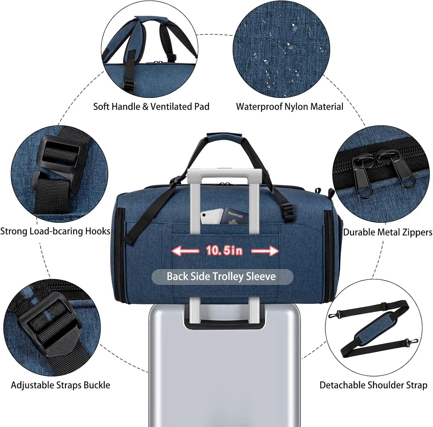 Convertible Garment Bags for Travel - Carry on Garment Duffle Bag with Backpack Straps for Men Women, 4 in 1 Large Travel Duffel Bags with Shoes Compartment Hanging Suit Dress Weekender Bag 3pcs Set