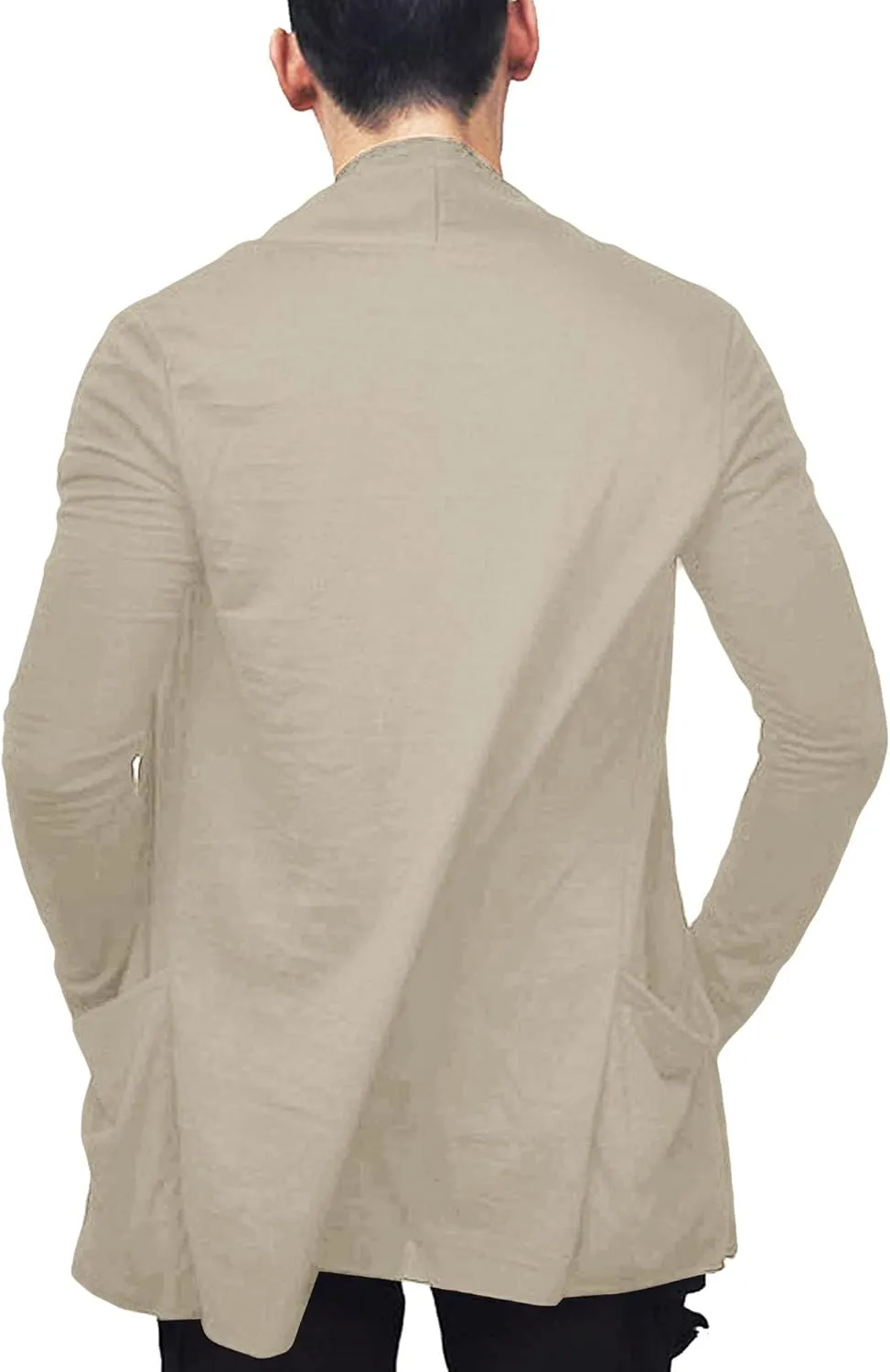 COOFANDY Men's Ruffle Shawl Collar Cardigan Open Front Lightweight Long Length Drape Cape Overcoat with Pockets