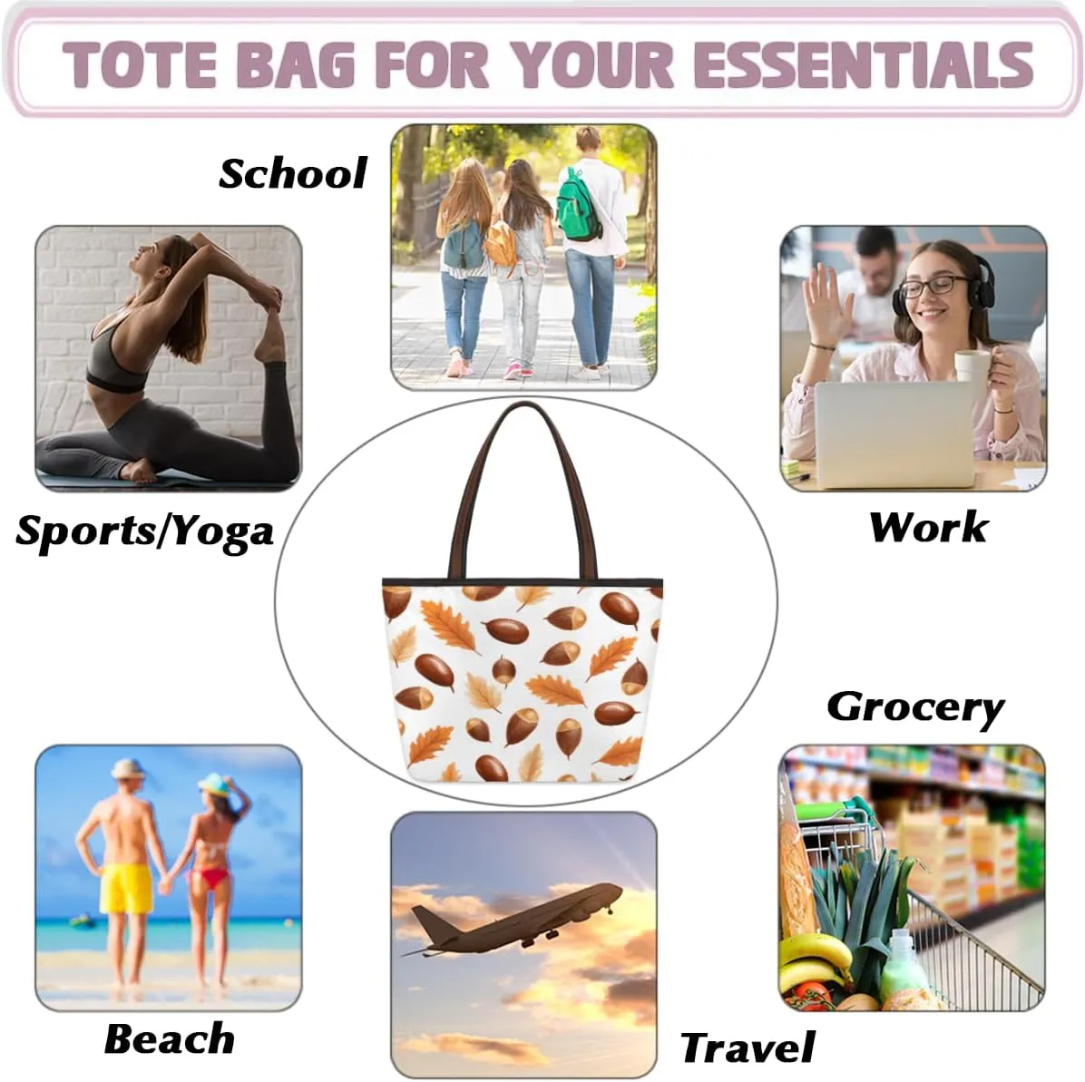 Cute American Football Striped Tote Bag with Zipper 15 Inch Canvas Tote Bag for Women Shoulder Handbag