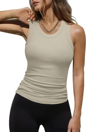 Dokotoo Womens Ladies Ribbed Thick Strap Racerback Tight Slim Fitted Sporty Workout Tank Tops