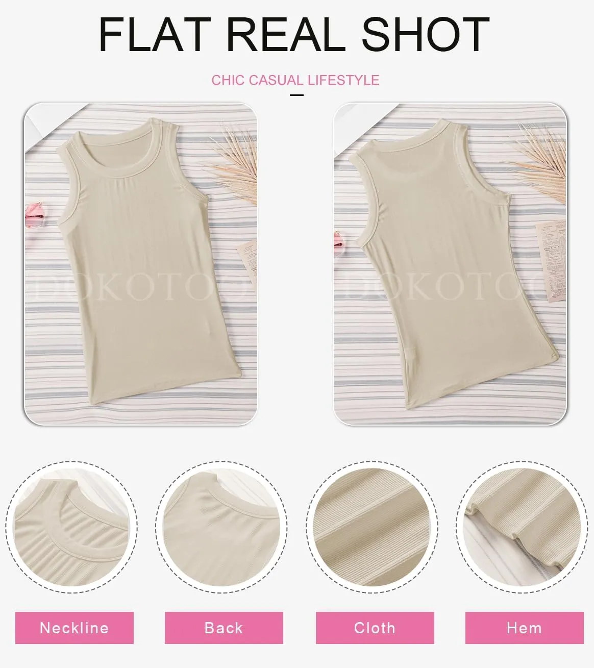 Dokotoo Womens Ladies Ribbed Thick Strap Racerback Tight Slim Fitted Sporty Workout Tank Tops