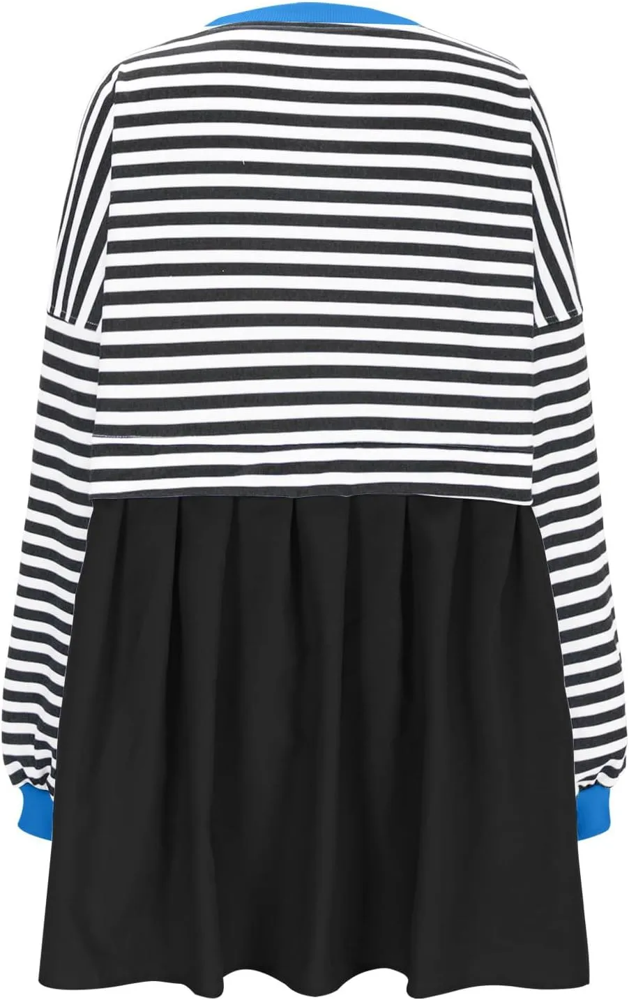 Dresses for Women 2024 Trendy Patchwork Striped Causal Long Sleeve Crewneck Sweatshirt Dress Cute Ruffle Mini Dress