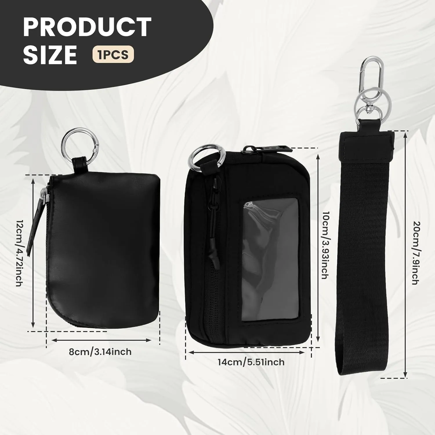 Dual Pouch Wristlet Keychain Wallets for Women with 2 Detachable Zipper Coin Purse, Dual Pouch Wristlet Portable Keychain Wallet Coin Purse Mini Women Coin Pocket for Women Men, Black, L, Modern