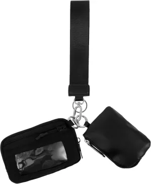 Dual Pouch Wristlet Keychain Wallets for Women with 2 Detachable Zipper Coin Purse, Dual Pouch Wristlet Portable Keychain Wallet Coin Purse Mini Women Coin Pocket for Women Men, Black, L, Modern