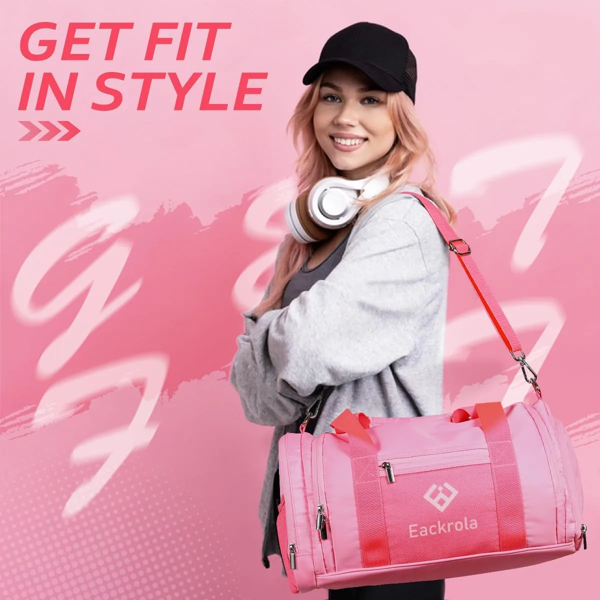 Eackrola Sports Gym Bag for Women & Men, Travel Duffel Bag Carry-on Bag, Lightweight Weekend Overnight Bag with Shoe Compartment & Wet Pocket,30LBarbie Pink