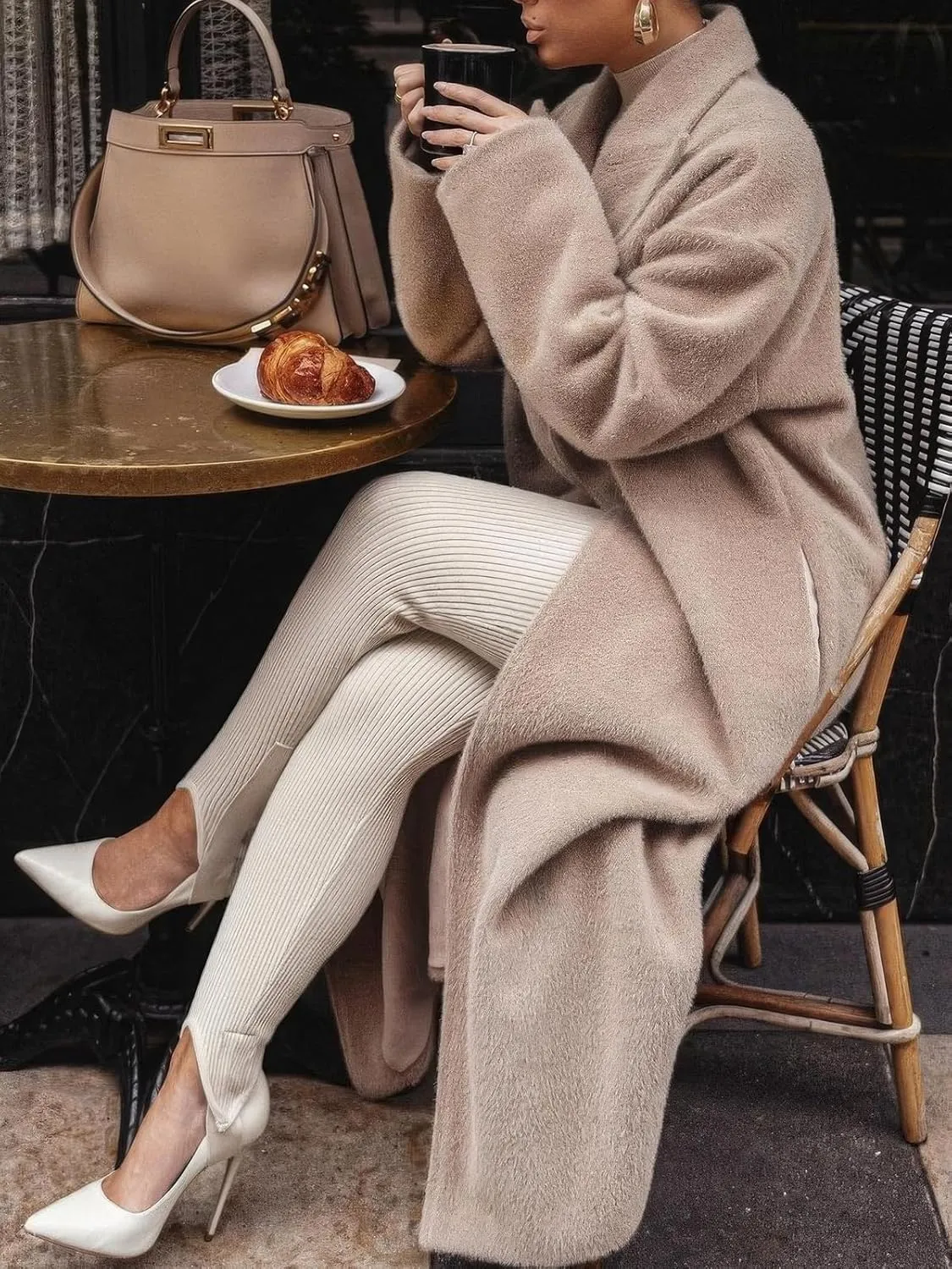 ebossy Women's Fashion Notched Lapel Single Breasted Open Front Maxi Long Trench Coat Woolen Overcoat