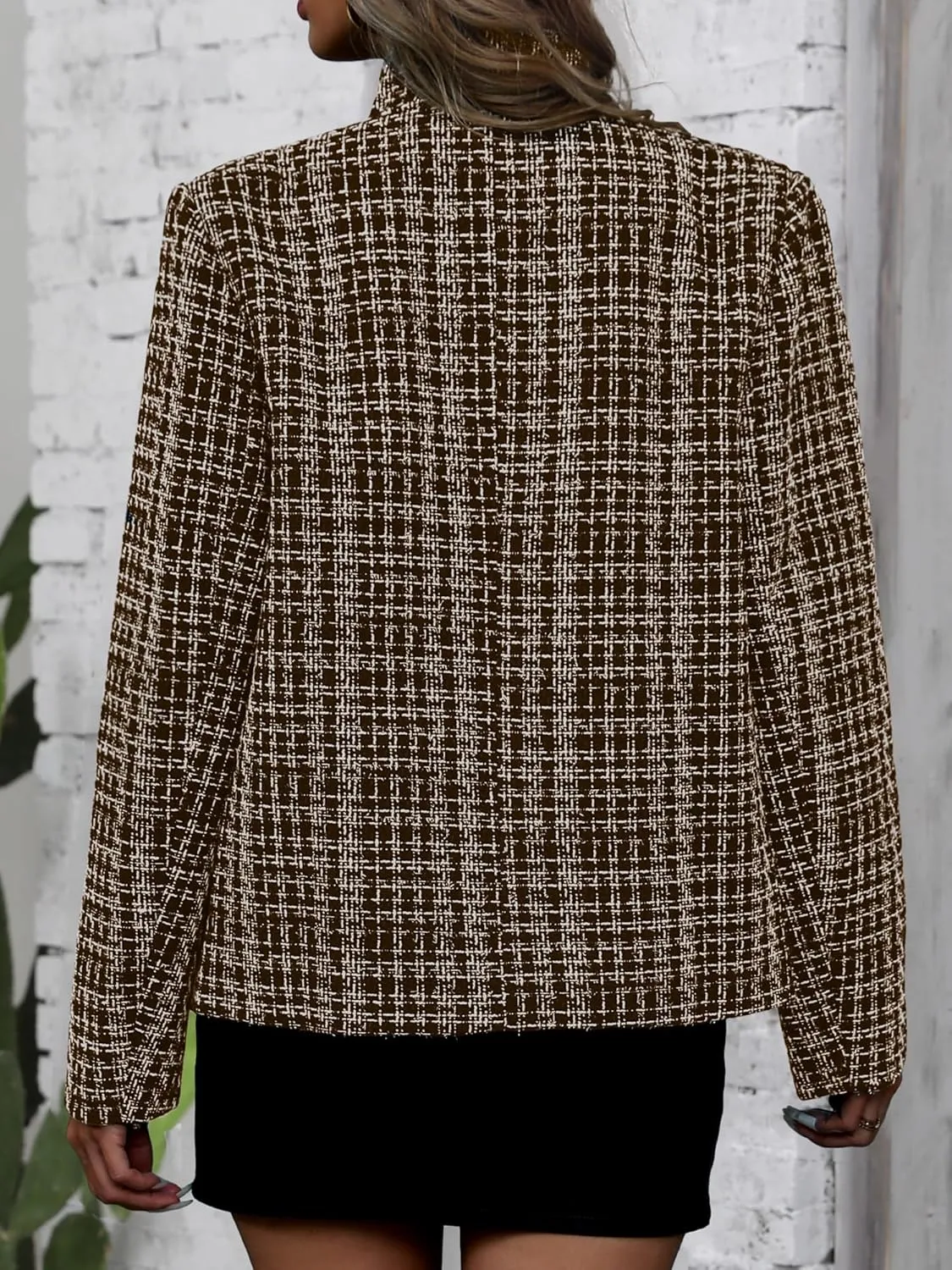 ELLEVEN Womens' Tweed Blazer Long Sleeve Jacket Notch Collar Fully Lined Casual Business Trendy Elegant Work Office Coat