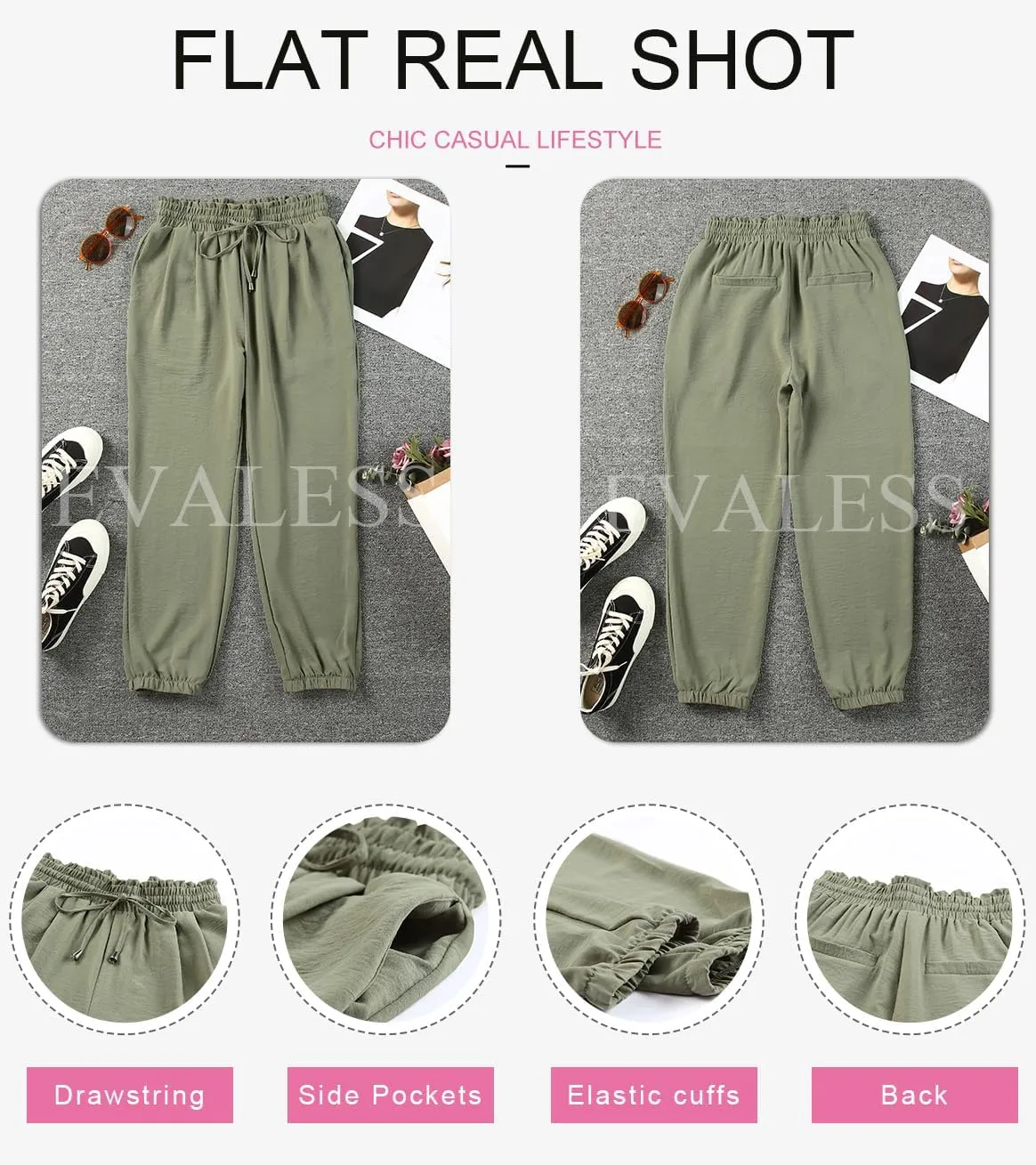 EVALESS Womens 2025 Summer Casual Pants Drawstring Elastic High Waisted Work Trousers Joggers Trendy Harem Pants with Pockets