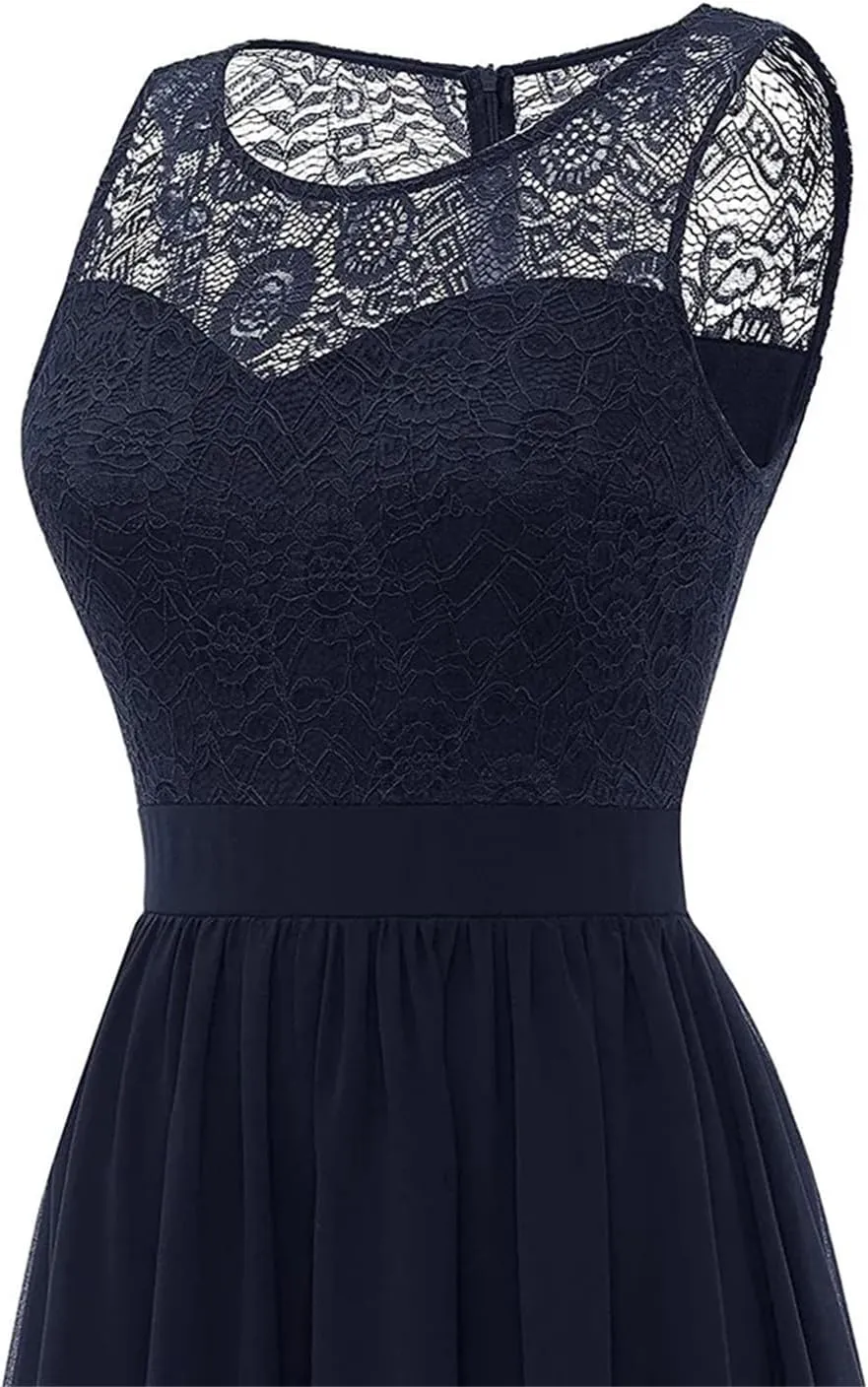 Evening Gowns for Women Elegant Party Lace and Chiffon Pleated Maxi Dress O-Neck Sleeveless Vintage Dresses